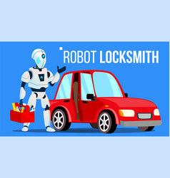 Robot Locksmith Repairing A Car Isolated