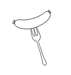 Watercolor Sausage And Fork Isolated On White