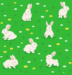 Cute Bunnies In The Spring Meadow Seamless Pattern