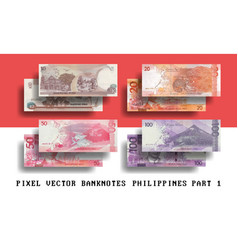 Set Of Pixelated Mosaic Philippines Banknotes