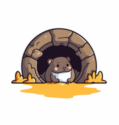 Cute Cartoon Otter In A Stone Tunnel