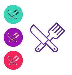 Set Line Crossed Knife And Fork Icon Isolated