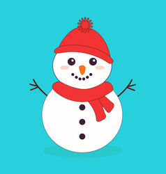 Snowman With Red Hat And Scarf Cute Cartoon