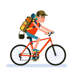 Hiker With Backpack On Mountain Bike