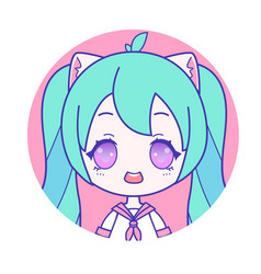 Chibi Portrait Of Cute Otaku Girl With Green