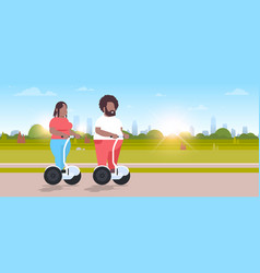 Overweight Couple Riding Self Balancing Scooter