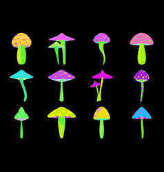 Set Of Icons Of Psychedelic Mushrooms Acid Trip