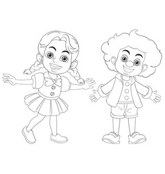 Cartoon Boy And Girl Outlines