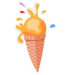 Cartoon Melting Ice Cream Cone On White Splashes