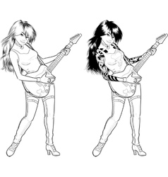 Rock Star Guitarist Asian Girl Lineart