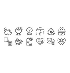 12 Set Linear Animal Welfare Icons Thin