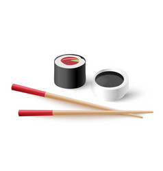 Realistic Bamboo Chopsticks With Sushi And Bowl