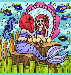 Mermaid Sitting In Front Of A Mirror Cartoon