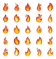 Fire Flame Icons Set Flat Style