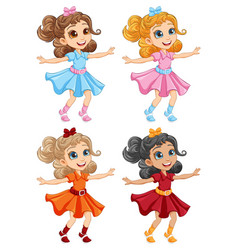 Four Happy Girls Dancing In Different Colored