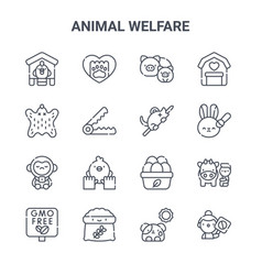 Set 16 Animal Welfare Concept Line Icons 64x64