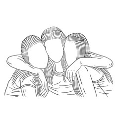 Happy Women Group Girl Best Friend Love Line Art