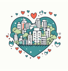 Heart Shape Cityscape With Houses Trees