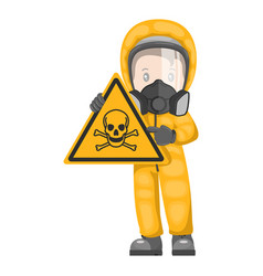 Industrial Worker With Toxic Material Hazard Sign