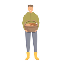 Mushroom Picker With Full Basket Icon Cartoon