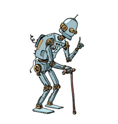 Very Old Robot Man With A Stick