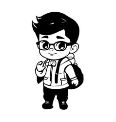 Cute Little Boy With Glasses And Backpack Cartoon