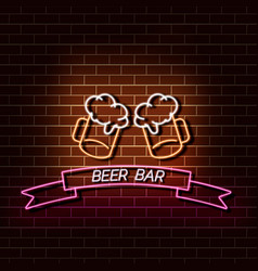 Beer Bar Neon Light Banner On A Brick Wall Orange