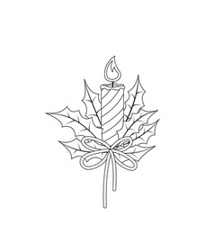 Candle With Holly Coloring Page Black And White