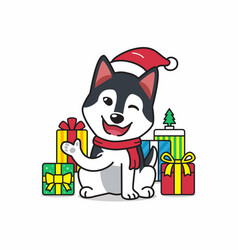 Cartoon Character Siberian Husky Dog With Gifts