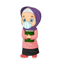 Cartoon Muslim Girl Holding Quran Book Wearing Mas