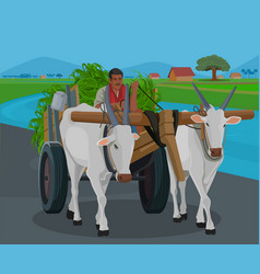 Farmer Riding A Bullock Cart