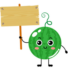 Funny Watermelon Mascot Holding A Wooden Sign