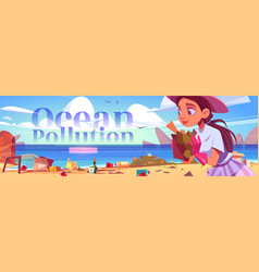 Ocean Pollution Cartoon Web Banner Clean Up Beach