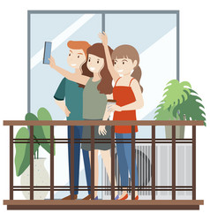 People Talking Selfie On Balcony