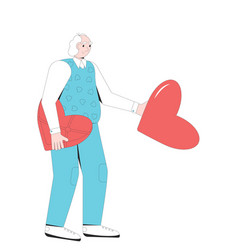 Senior Man Holding Gift In Heart Shape Valentines