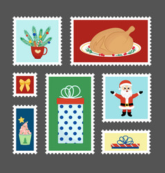 Set Marks Christmas Stamps Flat Cartoon