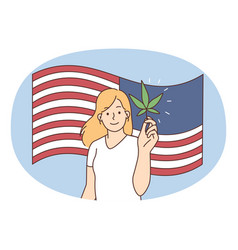 Smiling Woman With Cannabis On American Flag