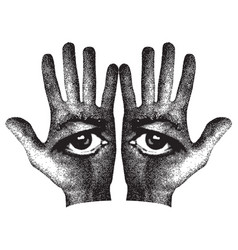 Two Human Hands With Eyes In The Form Of A Face