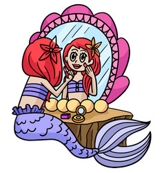 Mermaid Sitting In Front Of A Mirror Cartoon