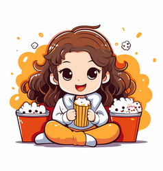 Cute Girl Eating Popcorn And Drinking Beer