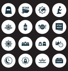 Holiday Icons Set With Fajr People Time