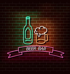 Beer Bar Neon Light Banner On A Brick Wall Green