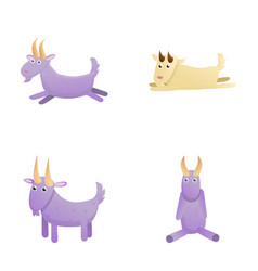 Funny Goat Icons Set Cartoon Cheerful