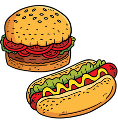 Hamburger And Hotdog Cartoon Colored Clipart