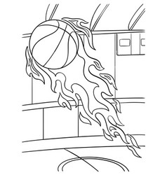 Basketball Ball In Fire Coloring Page For Kids