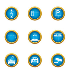 Carpark Icons Set Flat Style