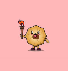 Cookies Cartoon Holding Fire Torch