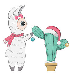 Cute Christmas Lama Decorate Cactus