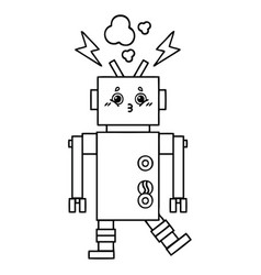 Line Drawing Cartoon Robot Malfunction