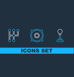 Set Line Gear Shifter And Car Audio Speaker Icon